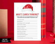 a santa's hat is on top of a christmas question card