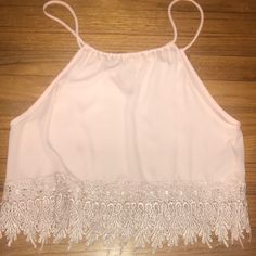 Baby Pink Gorgeous Flowy Sheer Crop Top. Size M Pairs Great With Jeans Or Shorts. Brand New Never Worn, However No Tags On It. Cute Camisole For Spring Party, Spring Halter Neck Lace Top, Spring Party Crop Top With Lace Trim, Cute Summer Party Tank Top, Sleeveless Lace Trim Crop Top For Spring, Party Tops With Lace Trim And Halter Neck, Urban Outfitters Sleeveless Camisole For Summer, Urban Outfitters Tank Top For Summer Party, Urban Outfitters Sleeveless Summer Camisole