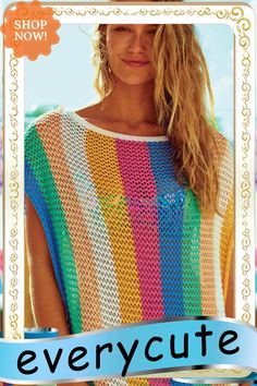 Multicolor Stripe Tasseled Crochet Beach Cover Up Trendy Multicolor Beach Cover-up, Multicolor Tassel Beach Cover-up, Multicolor Summer Cover-up With Tassels, Multicolor Tassel Summer Cover-up, Multicolor Tassel Cover-up For Summer, Multicolor Casual Beach Season Cover-up, Casual Multicolor Beach Season Cover-up, Spring Multicolor Tasseled Cover-up, Trendy Multicolor Beach Season Cover-up