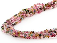 65.00ctw 2mm Round Multi Tourmaline Rhodium Over Sterling Silver Bead Necklace.  Measures approximately 0/19"W, Magnetic clasp. Color & pattern will vary Multicolor Tourmaline Beaded Necklace With Faceted Beads, Faceted Tourmaline Round Beads Jewelry, Multicolor Tourmaline Faceted Beads Necklace, Tourmaline Gemstone Beaded Necklaces With Round Beads, Tourmaline Beaded Necklaces With Round Natural Stones, Elegant Tourmaline Beaded Necklaces With Round Beads, Multicolor Faceted Tourmaline Beaded Jewelry, Elegant Tourmaline Round Beaded Necklaces, Tourmaline Gemstone Beaded Necklaces