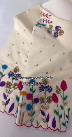 Purple Saree And White Blouse, White Aari Work Blouse Designs, White Blouse Work Designs, Embroidered Blouse Designs Hand Embroidery, Blouse Designs Embroidery Simple, Off White Blouse Designs Work, Machi Work Blouse, Computer Work Blouse Designs, White Blouse Designs