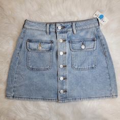 Pacun Mini Button Up Skirt 100%Cotton Nwt Spring/Summer Is Coming, And This Mini Skirt Is Perfect For It. High Rise Denim Skirt, Denim Button Skirt, Blue Jean Skirt, Button Up Skirts, Distressed Denim Skirt, Mini Pencil Skirt, Denim Jean Skirt, Paneled Skirt, Short Denim Skirt