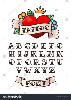 tattoo font with heart and ribbon