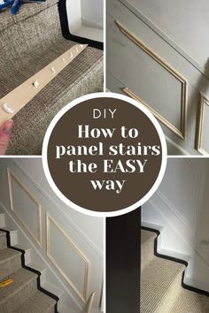 stair panelling on the walls Diy Wainscoting Stairs, Picture Frame Molding Stairs, Stairs Molding, Stair Panelling, Stair Moulding, Enclosed Staircase, Modern Manor