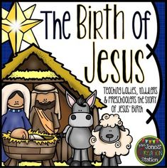 the birth of jesus with sheep and donkey