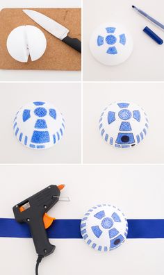 the instructions for how to make an origami soccer ball with scissors and glue