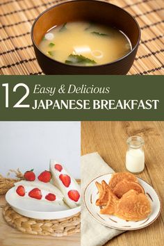 japanese breakfast with soup, croissants and milk