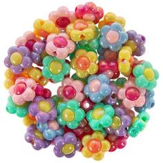 multicolored flower beads on white background