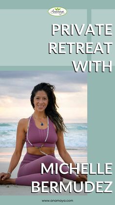 a woman sitting on top of a sandy beach next to the ocean in yoga gear