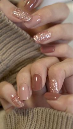 Fall Gel Nails, Glitter Gel Nails, Fancy Nails, Chic Nails