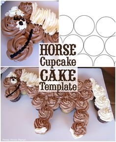 horse cupcake cake with frosting and icing on the top is ready to be eaten