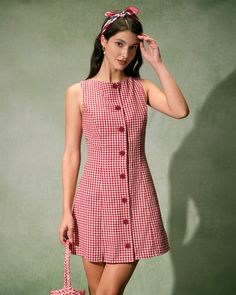 The Red Boat Neck Plaid Mini Dress Plaid Mini Dress, Nyc Outfits, Mini Dress Red, Mini Tank Dress, Mode Chic, Red Dresses, 2024 Fashion, Gingham Dress, 60s Fashion