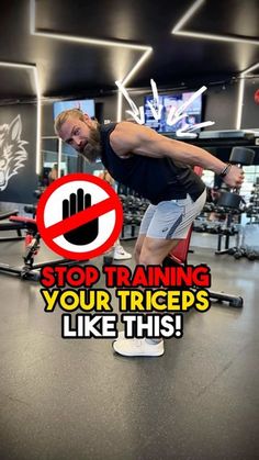 a man standing on top of a gym floor next to a sign that says stop training your tress like this