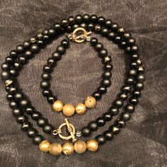 Black Onyx and Gold bead bracelet Gold Bead Bracelet, Gold Bead Necklace, Gold Bead Bracelets, Necklace And Bracelet, Beaded Necklaces, Bead Bracelet, Gold Beads, Bead Necklace, Black Onyx