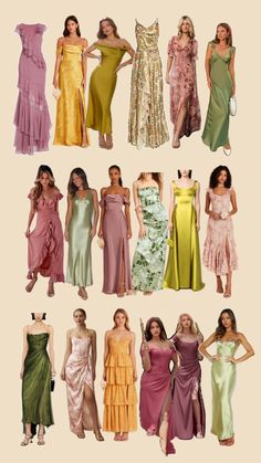 many different dresses are shown in multiple colors and sizes, including one for each woman