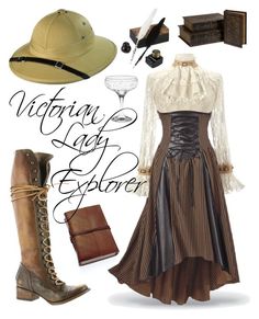 "DIY Halloween Costume Contest : Victorian Lady Explorer" by shth0mas on Polyvore featuring Williams-Sonoma, Steven by Steve Madden, IMAX Corporation, halloweencostume and DIYHalloween 1900 Halloween Costume, Diy Historical Costume, Victorian Costume Diy, Victorian Explorer Aesthetic, Diy Victorian Costume, Enola Holmes Costume, Victorian Costume Women, Victorian Halloween Costume, Time Traveler Outfit