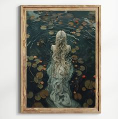 a painting of a woman floating in water surrounded by lily pads