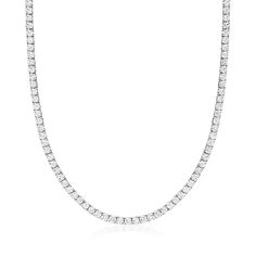 Ross-Simons - 10.00ct t. w. Lab Grown Diamond Tennis Necklace in 14kt White Gold. 16". Dazzled with 10.00 ct. t. w. round brilliant-cut lab-grown diamonds, our superb tennis necklace delivers glamorous, end-to-end sparkle at an exceptional value. Finely crafted in polished 14kt white gold. Lab-grown diamonds are identical to mined diamonds according to their optical, physical and chemical properties. All Ross-Simons lab-grown diamond jewelry in 14kt gold and platinum includes an IGI Laboratory-G Fine Jewelry Single Strand Diamond Necklace, Platinum Round Tennis Necklace Fine Jewelry, Diamond White Tennis Necklace For Formal Occasions, Formal Single Strand Round Diamond Necklace, Formal Single Strand Diamond Necklace, Platinum Tennis Necklace With Brilliant Cut, Classic Round Single Strand Diamond Necklace, Classic Single Strand Round Diamond Necklace, White Gold Tennis Necklace With Brilliant Cut