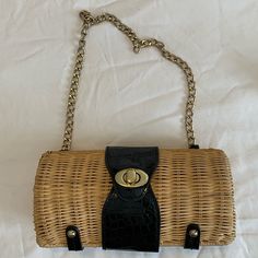 Wicker And Black Bag Super Cool! Brand New, Never Used Please See Pictures For Measurement Bundle To Save! Guaranteed Same/Next Day Shipment After Purchase! Black Straw Bag With Detachable Strap For Vacation, Black Rectangular Straw Bag For Day Out, Black Rectangular Shoulder Bag For Day Out, Black Beach Bag With Detachable Strap, Black Bag With Detachable Strap For Day Out, Trendy Black Straw Bag For Day Out, Black Shoulder Bag With Detachable Strap For Vacation, Chic Brown Satchel For Day Out, Trendy Black Straw Bag With Detachable Strap