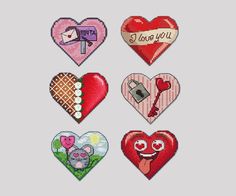 four different heart shaped patches with the words i love you written on them and hearts