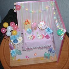 a birthday cake is displayed on a table