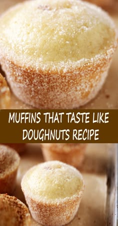 muffins that taste like doughnuts recipe on a baking sheet with text overlay