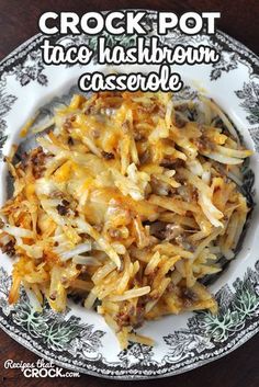 crock pot taco hashbrown casserole in a white and black plate