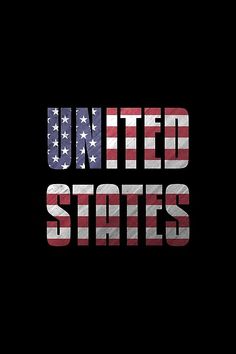 the words united states written in red, white and blue stars on a black background