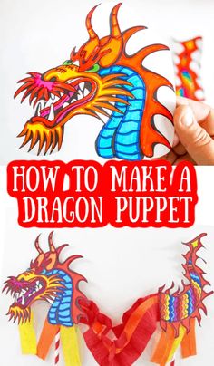 the dragon puppet is being used to make it's own paper puppets for kids