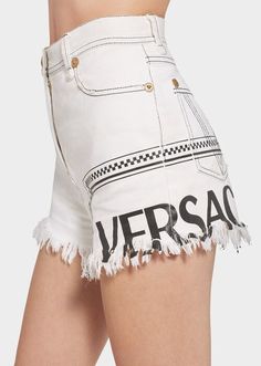 Denim Shorts For Women, Versace Logo, Print Denim, Versace Outfit, Print Pants, Shorts For Women, Print Shorts, Printed Denim