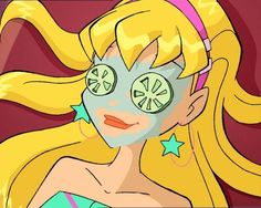 a cartoon girl with a face mask on and stars around her eyes is looking at the camera