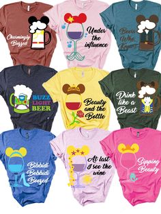 "Princess Drinking Shirts, Wine Princess Shirts, Food and Wine Festival Shirts, Bibbity Bobbity Boo, Matching Vacation Tank, Epcot Festival Welcome to TheMidnightComet. HOW TO ORDER: 1. Select your t-shirt style and size. 2. Pick your character. 3. Choose your quantity. 4. Select your shirt color - personalization 5. Please click the \"Proceed to Check Out\" button 6- When you check out, you can add a note to seller for any request ( Add Message to Seller) PRODUCTION AND SHIPPING Processing is 1 Disney Drinking Shirts, Disney Drinking Around The World, Disney Bachelorette Parties, Disney Bachelorette, Disney Birthday Shirt, Disney Drinks, Bride Team, Disney Princess Shirts, Wedding Renewal