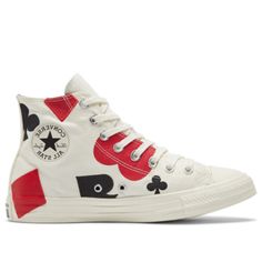 Converse Chuck Taylor All Star High 'Deck of Card' Egret/Black/Enamel Canvas Shoes/Sneakers High Deck, High Top Chucks, Custom Boots, Painted Shoes, Converse Chuck Taylor All Star, Dream Shoes, Bobby Brown, High Top Shoes, Queen Of Hearts