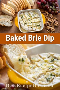 baked brie dip with bread and grapes