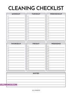 the cleaning checklist is shown in this printable