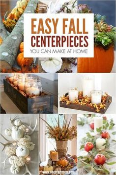 several different pictures with candles and pumpkins in them, including the words easy fall centerpieces you can make at home