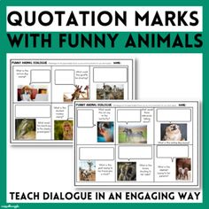 an animal book with pictures and text that says, qutation marks with funny animals