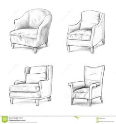 sketches of chairs and couches on a white background stock photo - image 399872