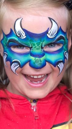 Dragon Face Paint Easy, Face Paint Dragon, Dino Face Paint, Monster Face Paint, Dinosaur Face Paint, Dragon Face Paint, Mask Monster