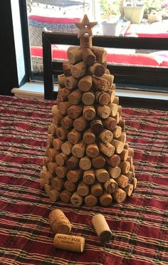 a christmas tree made out of wine corks