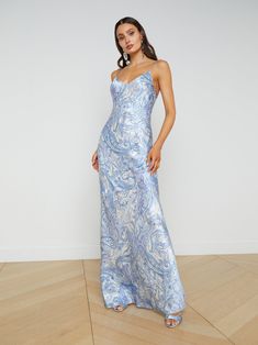 L'AGENCE - Serita Silk Slip Dress in Ivory/Blue Decorated Paisley Understated Glamour, Silk Slip Dress, Silk Charmeuse, Silk Slip, Blue Paisley, Clothes Collection, Knit Jacket, Paisley Print, Silk Dress