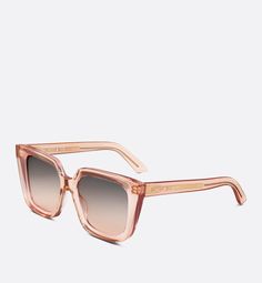 The DiorMidnight S1I sunglasses are part of a sleek line. The square frame in transparent pink acetate showcases a play on volume on the front as well as Christian Dior temples, while gradient gray-to-pink lenses complete the design. The sunglasses will lend an elegant and sophisticated touch to any look.. Pink Gradient Sunglasses In Acetate, Elegant Pink Acetate Sunglasses, Pink Acetate Sunglasses With Mirrored Lenses, Pink Tinted Acetate Sunglasses, Pink Lenses, Square Frames, Square Sunglasses, Christian Dior, Lenses