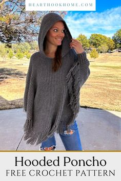 the hooded poncho free crochet pattern is available for all sizes and colors