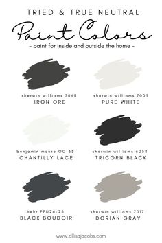 neutral paint colors Black And White Exterior Paint, Exterior Black And White Paint Colors, Black White And Gray Home Decor, Best Gray Black Paint Colors, Black And White Bathroom Paint Colors, Black White House Exterior, Trending Black Paint Colors, Best Brown Black Paint Color, Modern Farmhouse Interior Colors