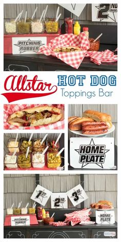 hot dog toppings bar with the title above it