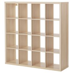 a wooden shelf with six compartments on each side