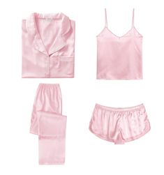 PRICES MAY VARY. Premium Material: This 4 piece pajama set is made of high-quality satin(95% Polyester, 5% Spandex), which is very soft, lightweight, and comfortable. The sleepwear sets make you comfortable in the lounge and sleeping time. 4Pcs Pajama Set: Women 4 pcs pjs sets include spaghetti strap cami top, a button-down short sleeve sleepshirt, a pair of shorts, a pair of long pants. This 4 piece pj sets for multiple wearing styles, you can match these sleepwear in different way to meet your Maternity Pajama Set, Nursing Pajama Set, Satin Pjs, Maternity Pajamas, Satin Sleepwear, Comfortable Pajamas, Silk Sleepwear, Pajamas Sets, Silk Pajama Set