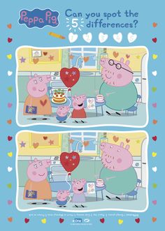 peppa pig and her family are in the kitchen with heart shaped balloons on valentine's day