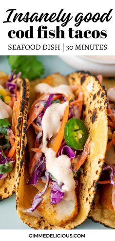 grilled fish tacos with cole slaw and jalapenos on them