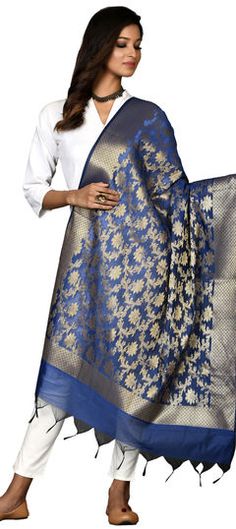 Blue color Dupatta in Chanderi Silk fabric with Weaving, Zari work Zari Work, Cotton Silk, Silk Fabric, Free Size, Shoes Jewelry, Top Styles, Fashion Branding, Topshop, Weaving